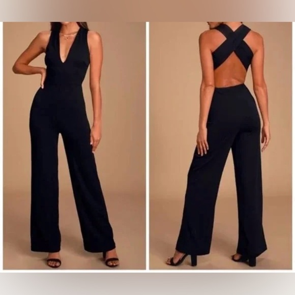 Lovely Day Black Cross Back Wide Leg Jumpsuit NWT Size S